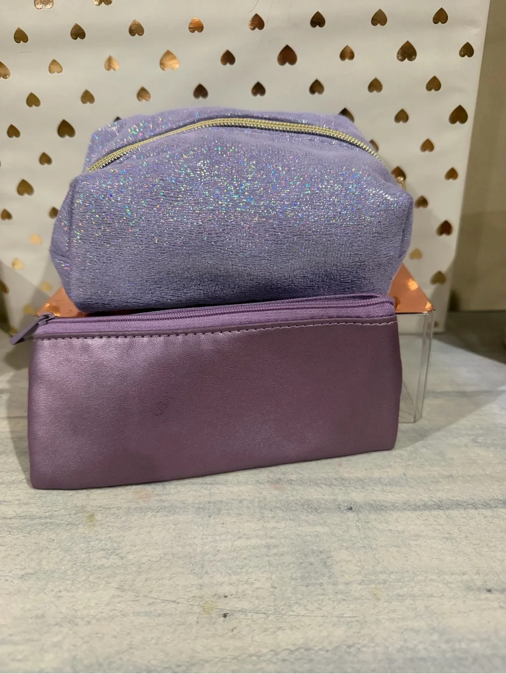 Purple Makeup Bag Bundle - 2 Pc Glitter Cosmetic Pouches